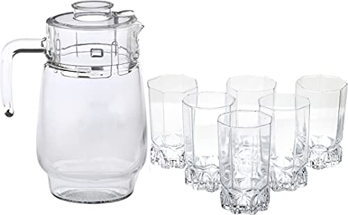 Afast Designer Jug Set Of 1 With Stylish Glasses For Serving Water, Juice, Cold Drinks, And Other Drinking Bavrage, Glass 280 Ml, Jug 1800 Ml, Color- Transparent, Clear